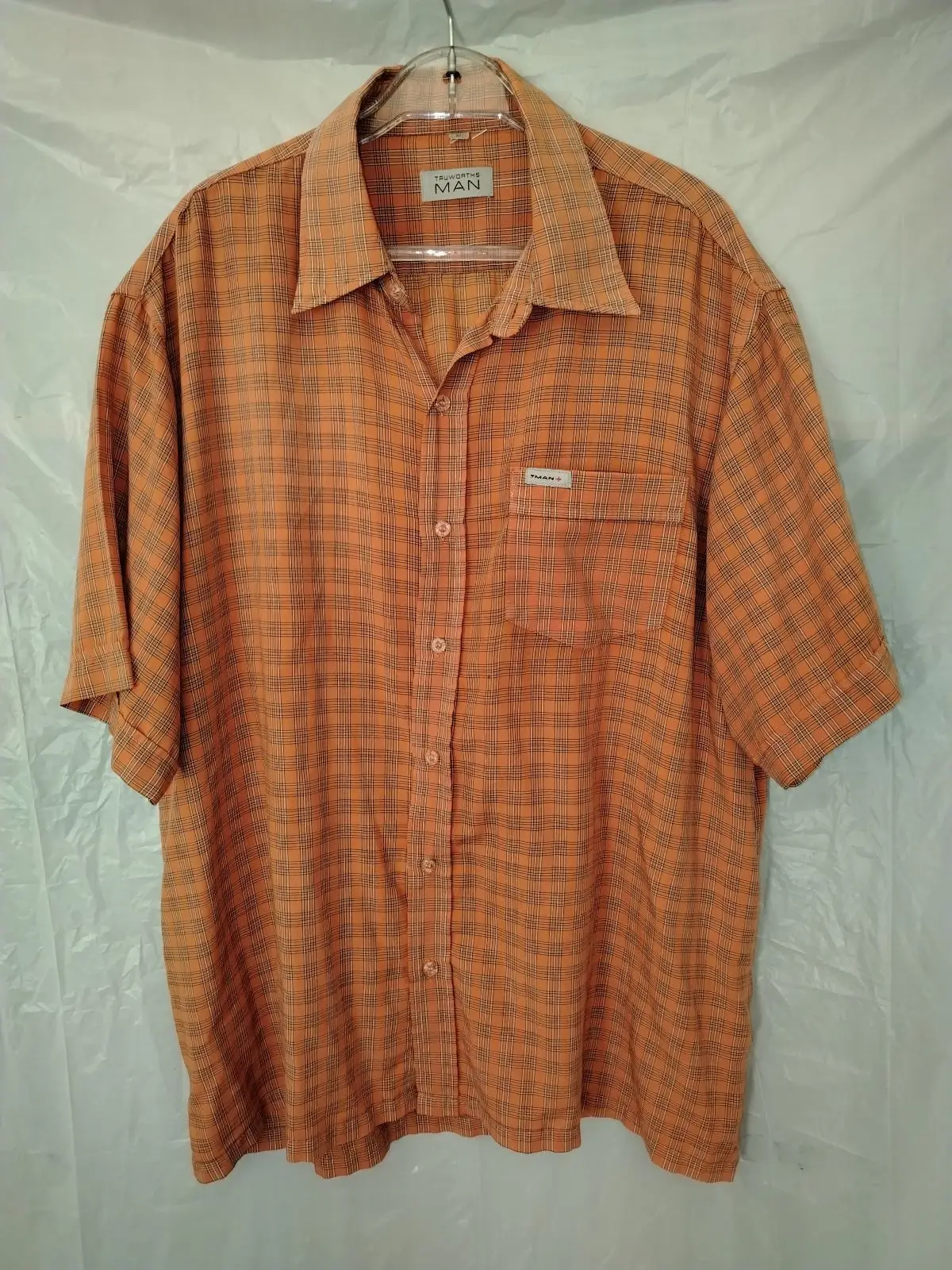 Truworths MAN Orange Plaid Short-Sleeve Shirt