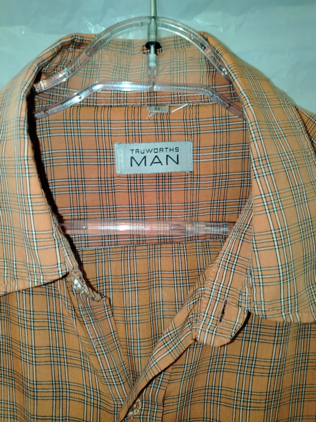 Truworths MAN Orange Plaid Short-Sleeve Shirt