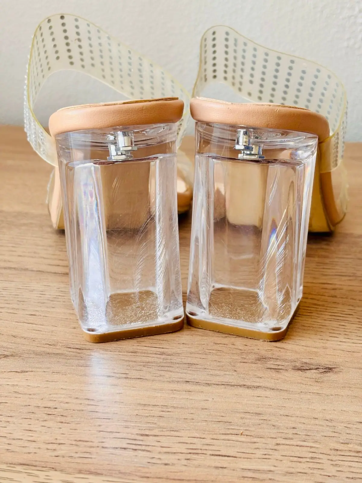 B7SSI Clear Rhinestone Block Heel Sandals