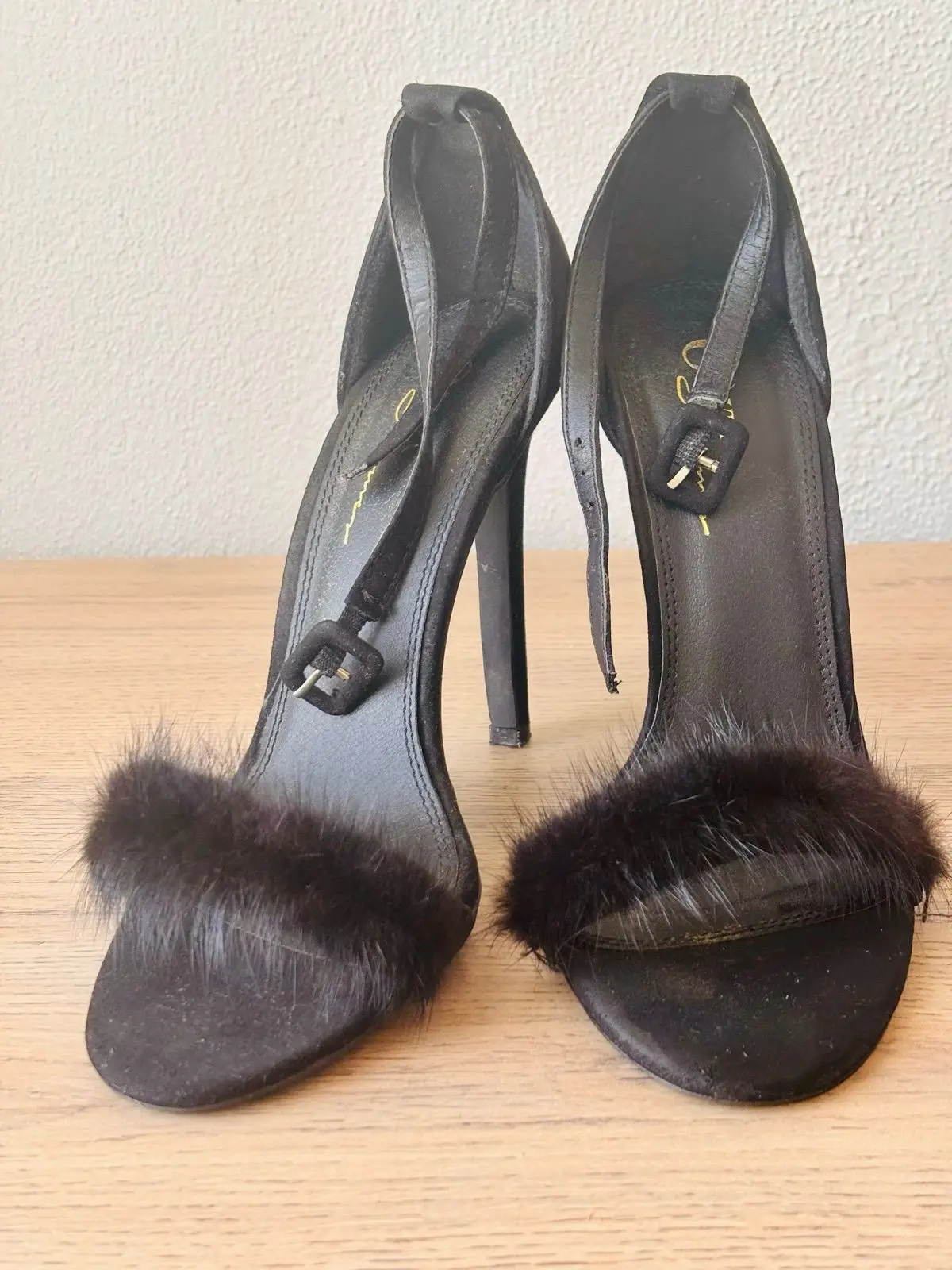 Black Fur Trim Stiletto Heels