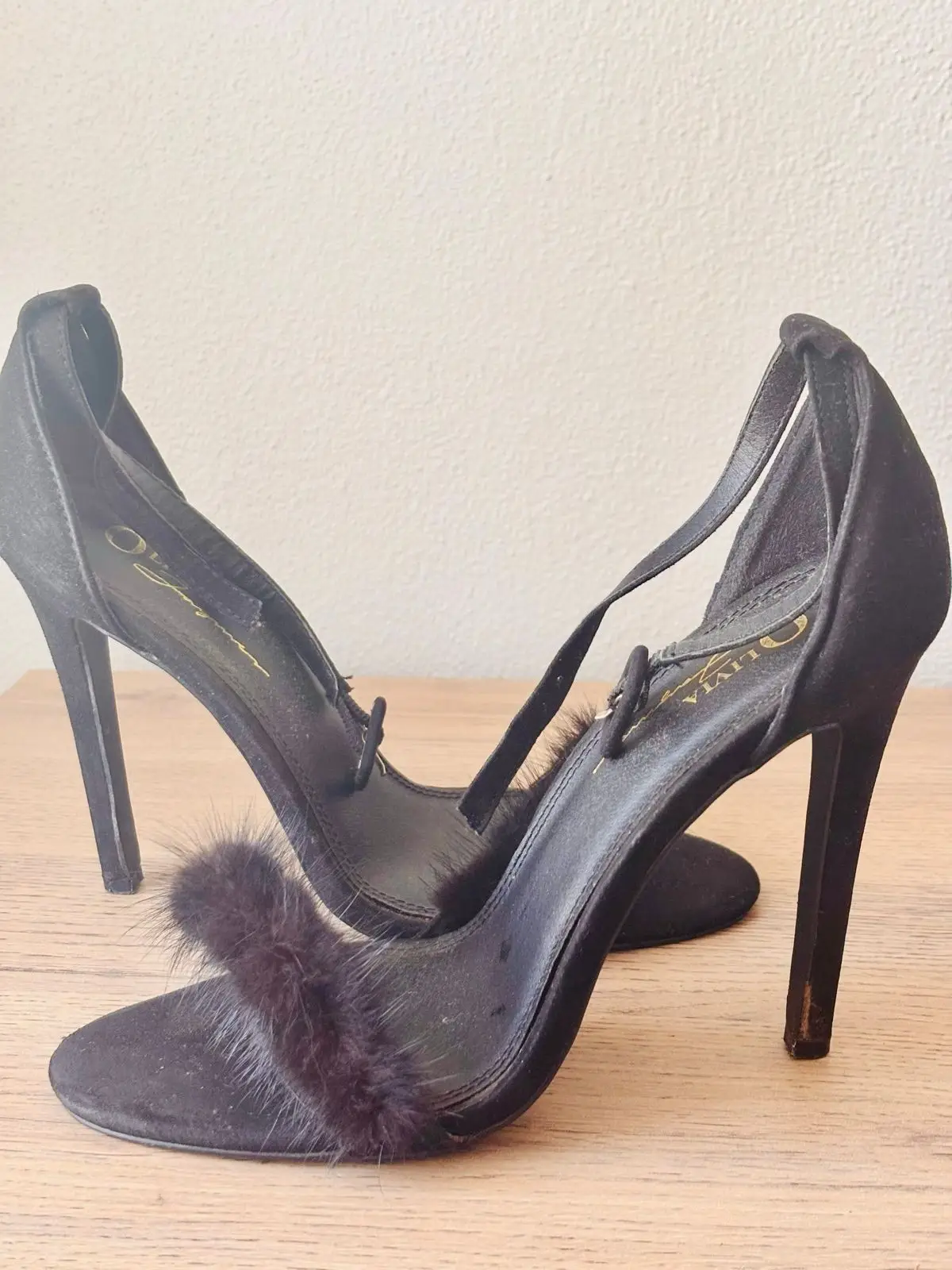 Black Fur Trim Stiletto Heels
