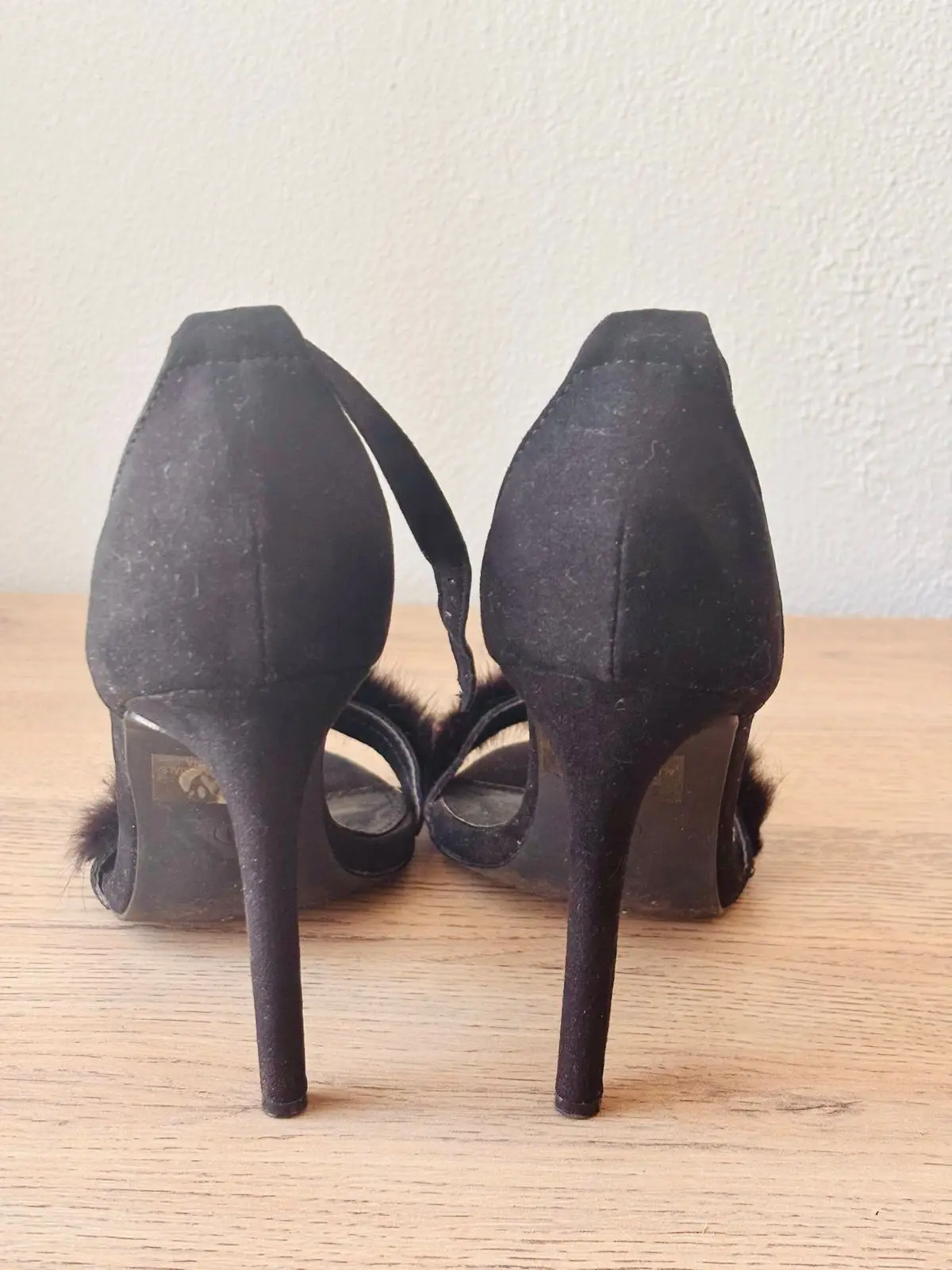 Black Fur Trim Stiletto Heels