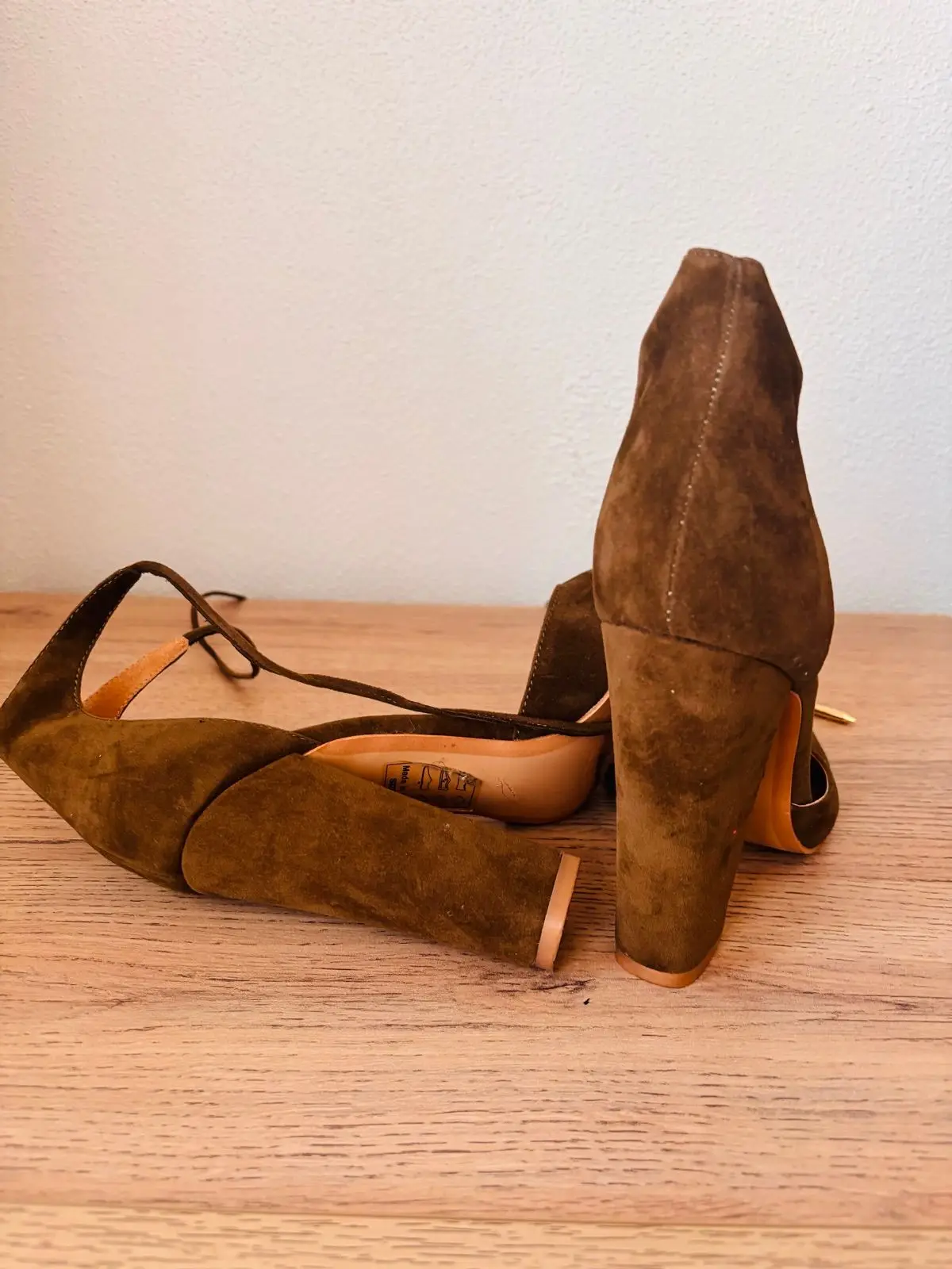 Shoe Republic LA Olive Suede Lace-Up Heels