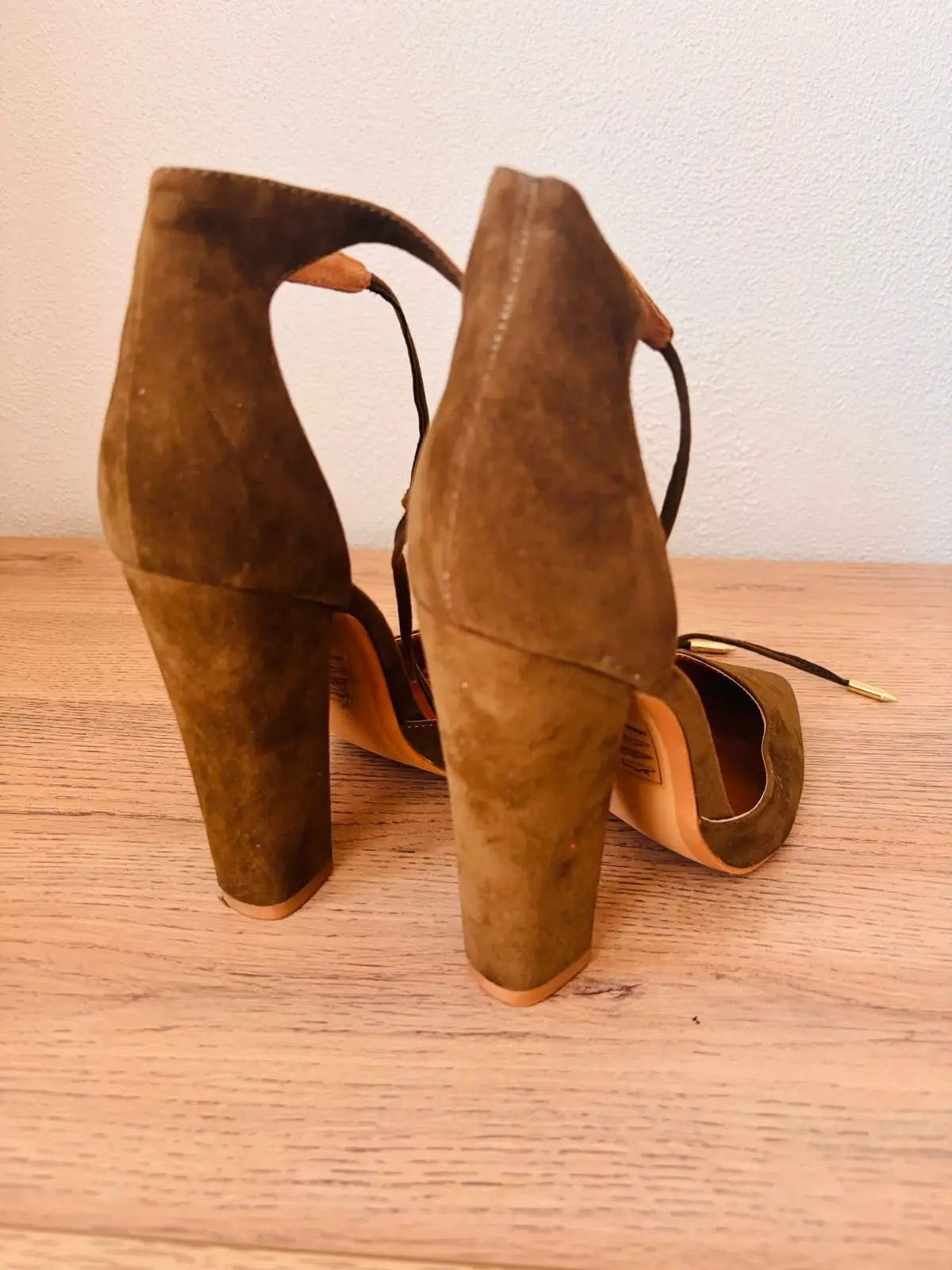 Shoe Republic LA Olive Suede Lace-Up Heels