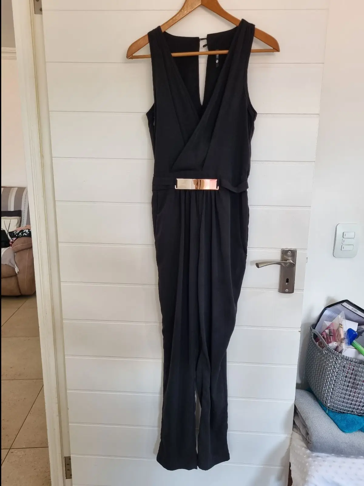 Mr Price Black Sleeveless Jumpsuit with Gold Belt Detail
