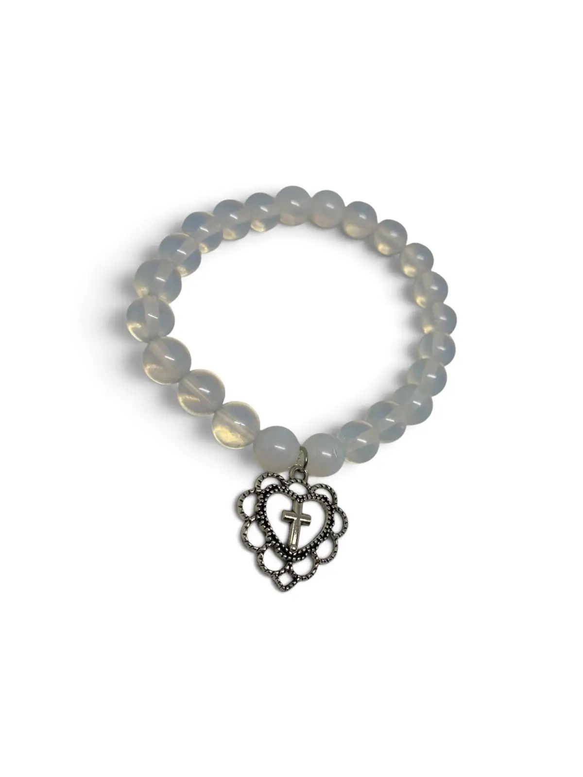 Handmade Beaded Bracelet with Heart and Cross Pendant