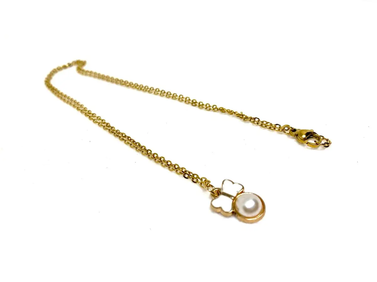 Handmade Gold-Tone Chain Necklace with Pearl and Butterfly Pendant