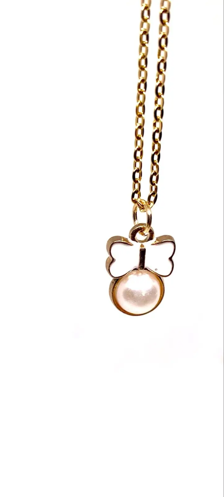 Gold-Tone Chain Necklace with Pearl and Butterfly Pendant