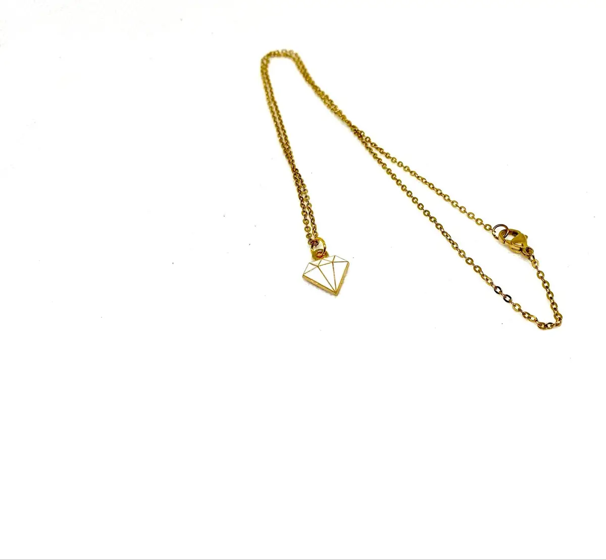 Handmade Gold Tone Chain Necklace with Diamond Pendant