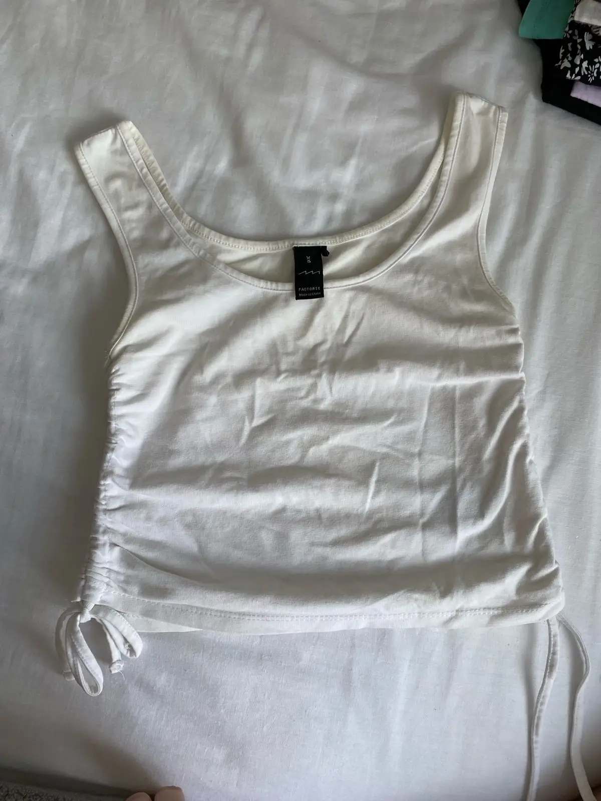 Factorie White Ruched Drawstring Tank Top