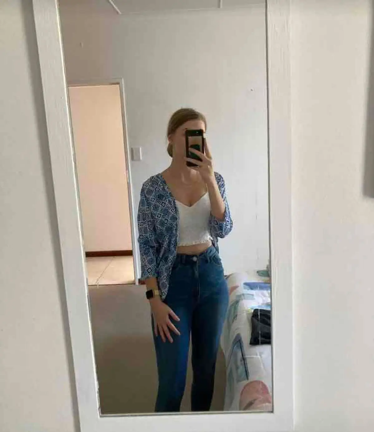 Legit Blue Patterned Open Cardigan