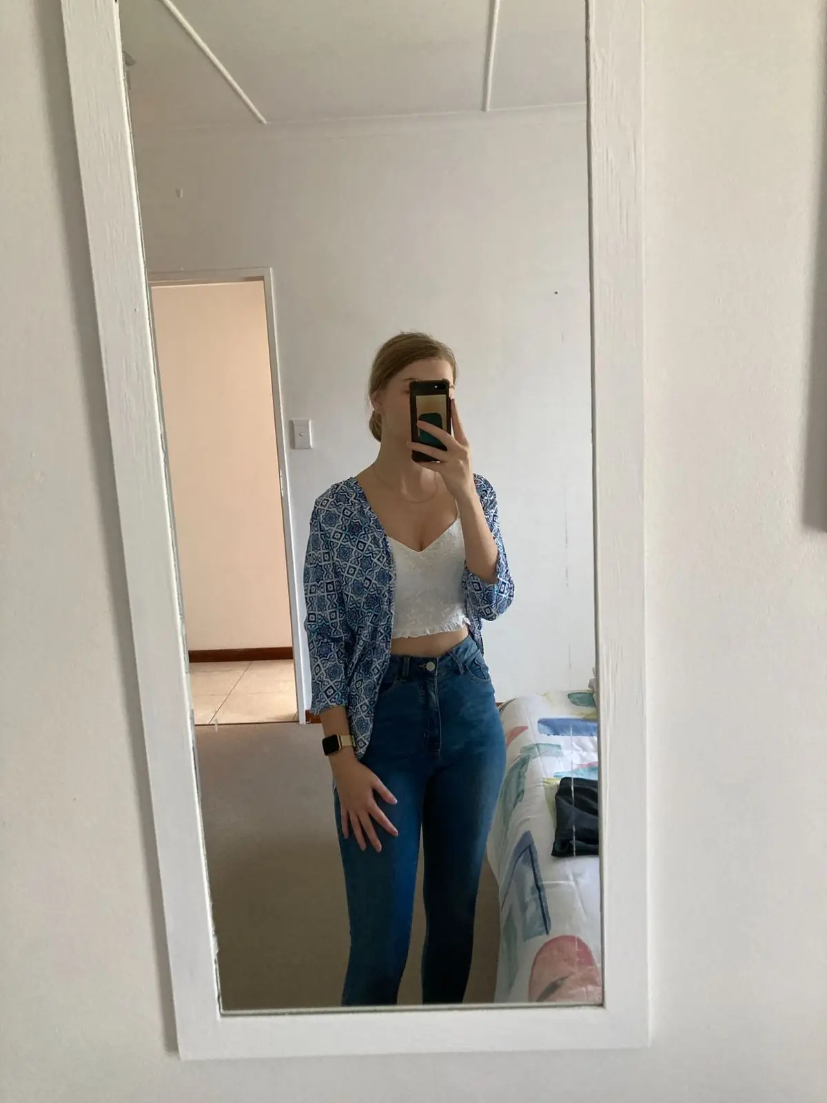 Legit Blue and White Patterned Open Cardigan