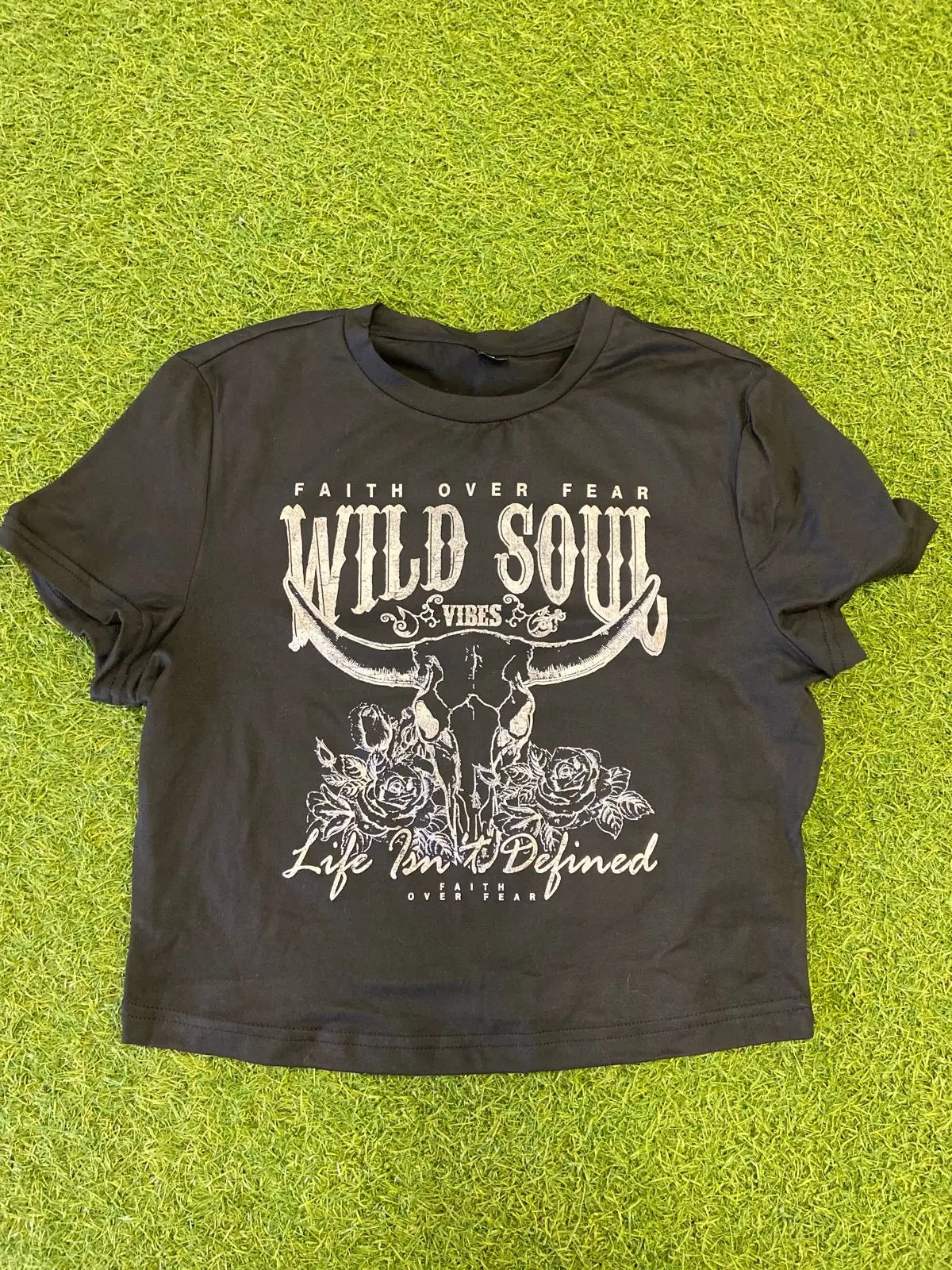 SHEIN Wild Soul Graphic Crop Top Black