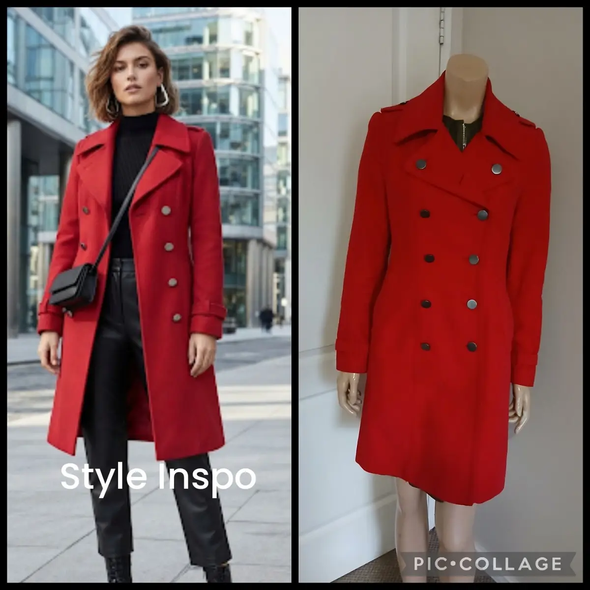 Mango Red Double-Breasted Trench Coat