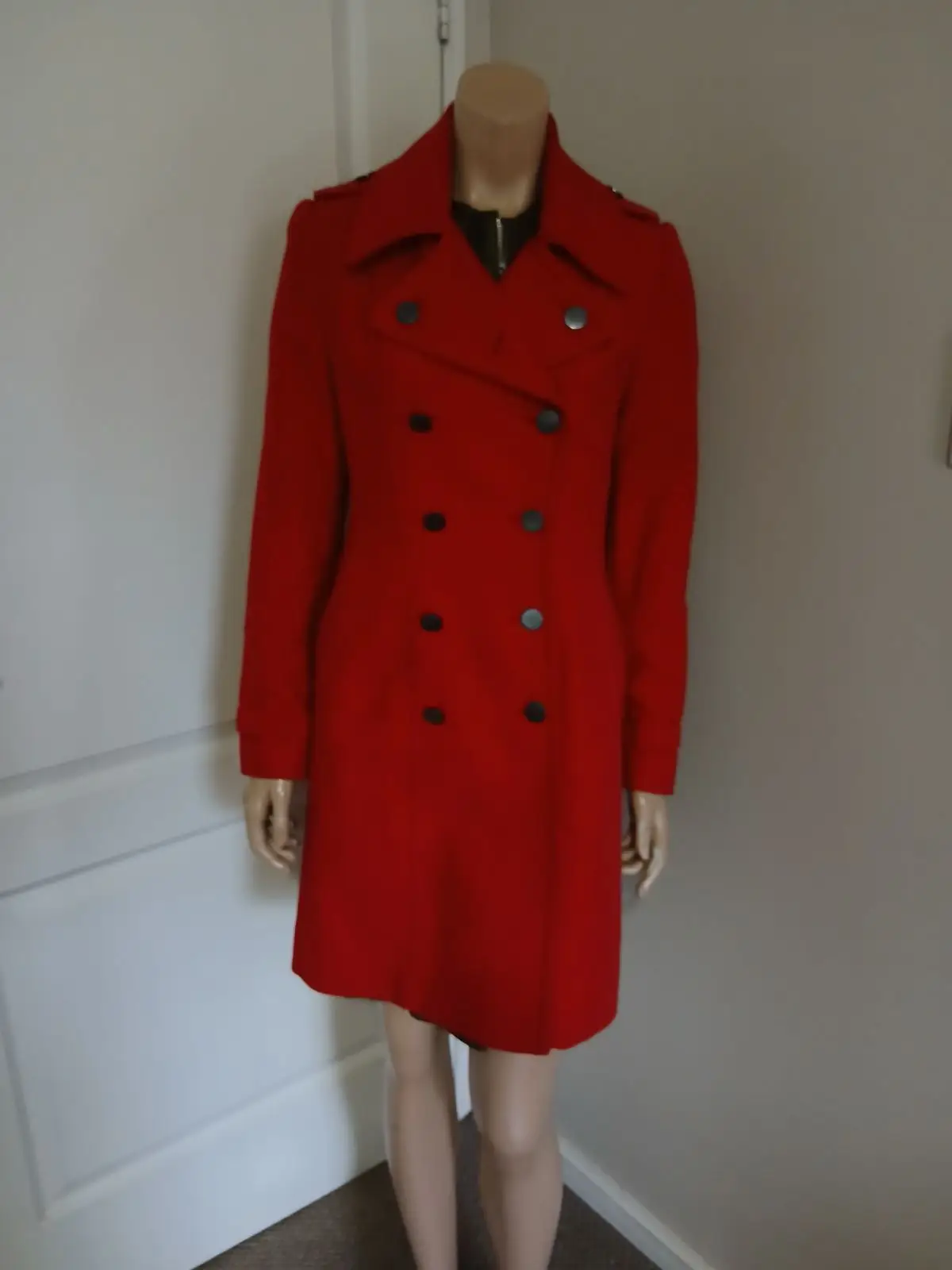 Mango Red Double-Breasted Trench Coat