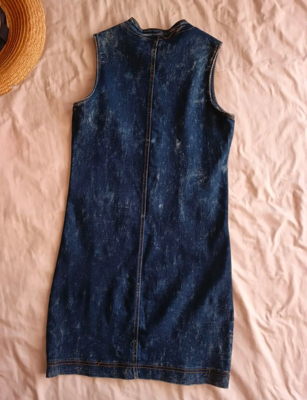 Acid Wash Denim Zip-Front Dress