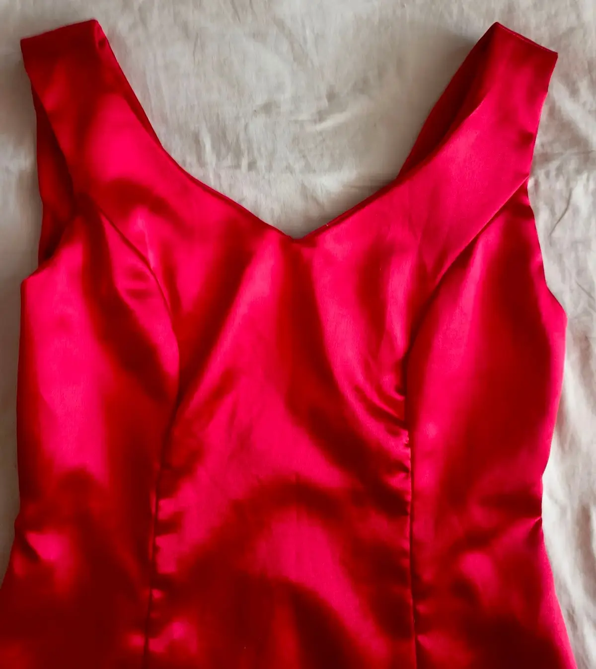 Red Satin Sleeveless Long Evening Dress with Slit