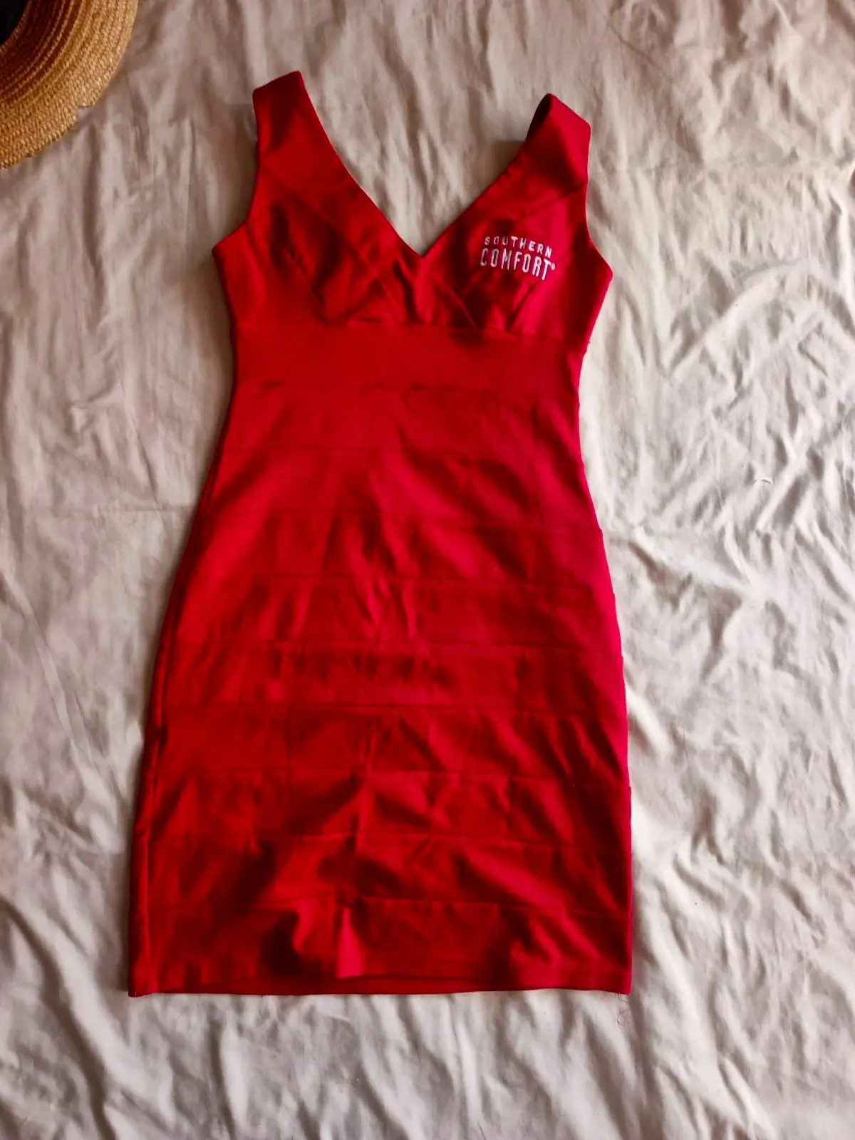 Red Sleeveless Bandage Dress with Southern Comfort Embroidery