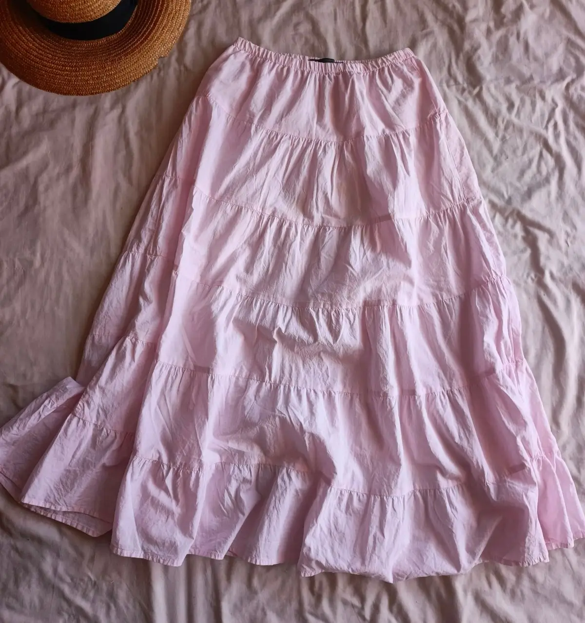 Pink Tiered Maxi Skirt