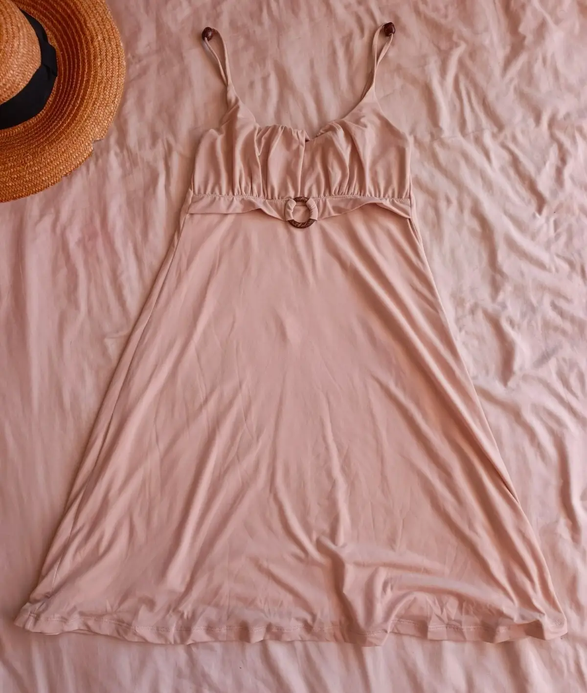 Peach Slip Dress with Ring Detail