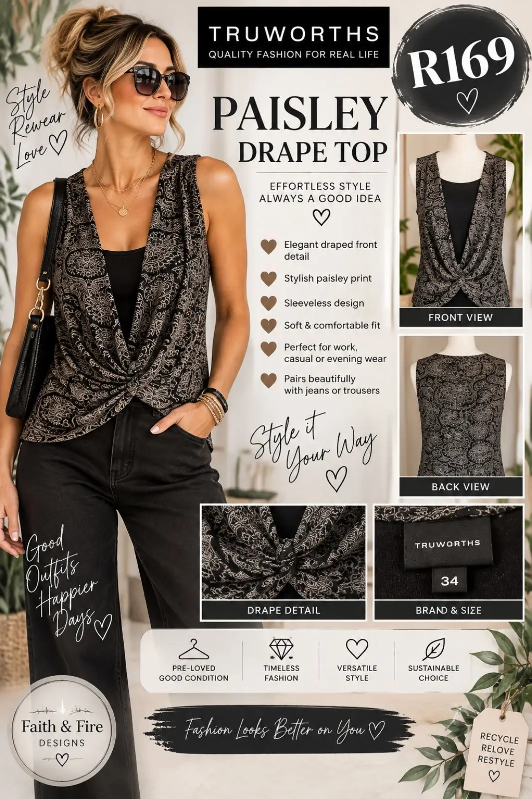 Truworths Paisley Drape Top Size 34