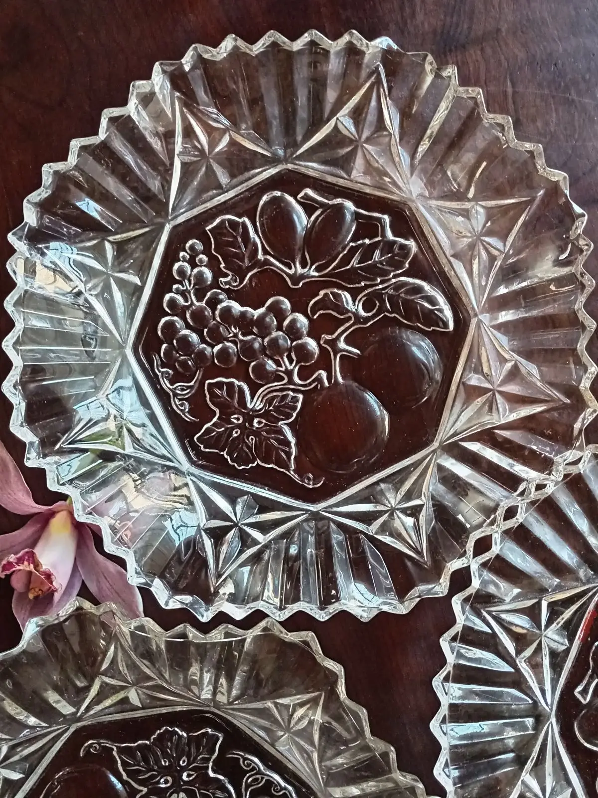 Vintage Pressed Clear Glass Fruit Motif Plate