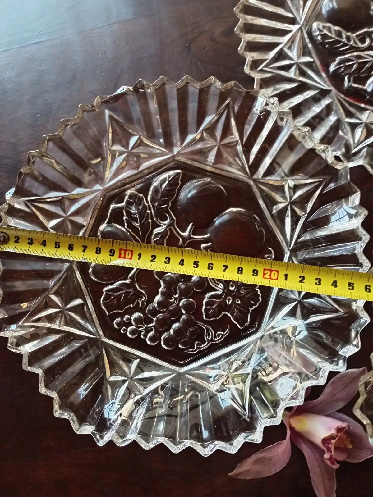 Vintage Pressed Clear Glass Fruit Motif Plate