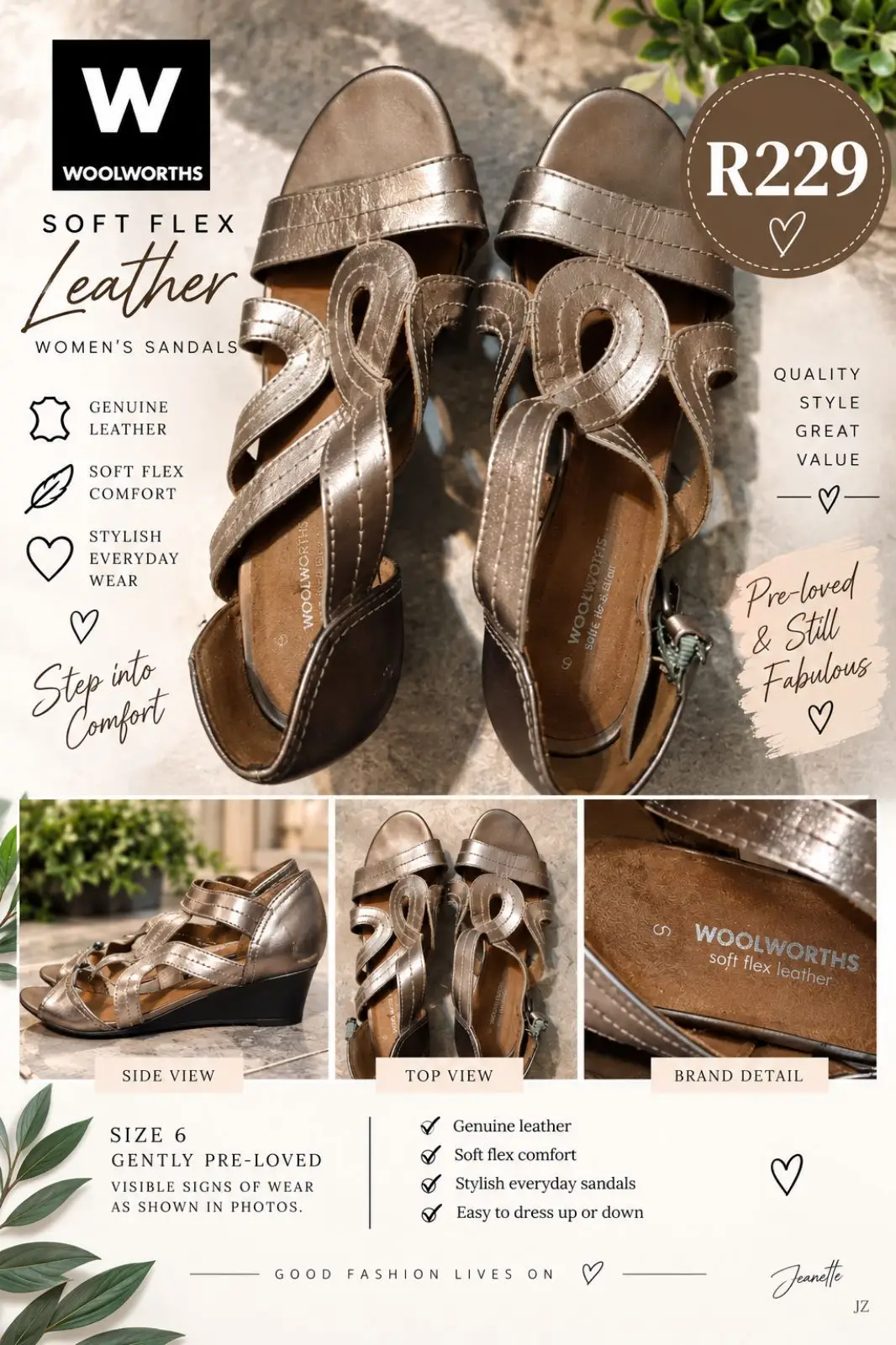 Woolworths Soft Flex Leather Wedge Sandals Bronze