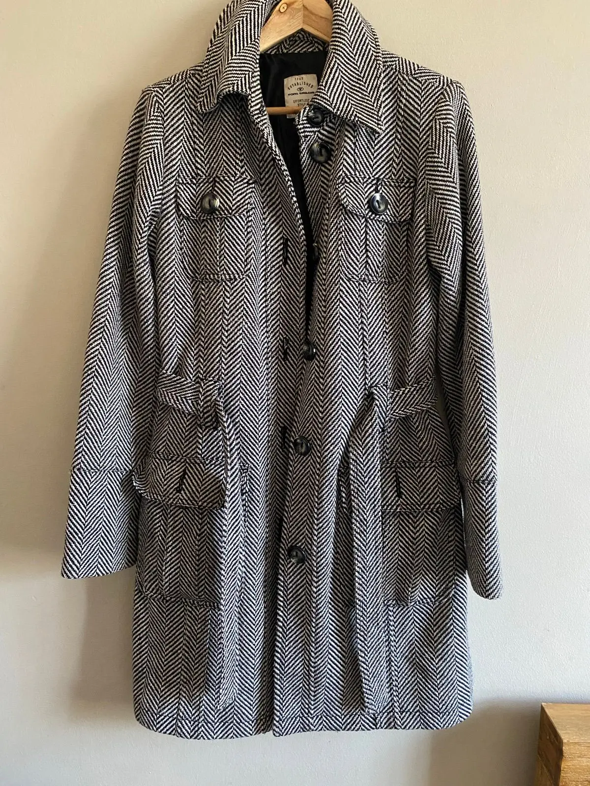 Tom Tailor Black and White Herringbone Coat