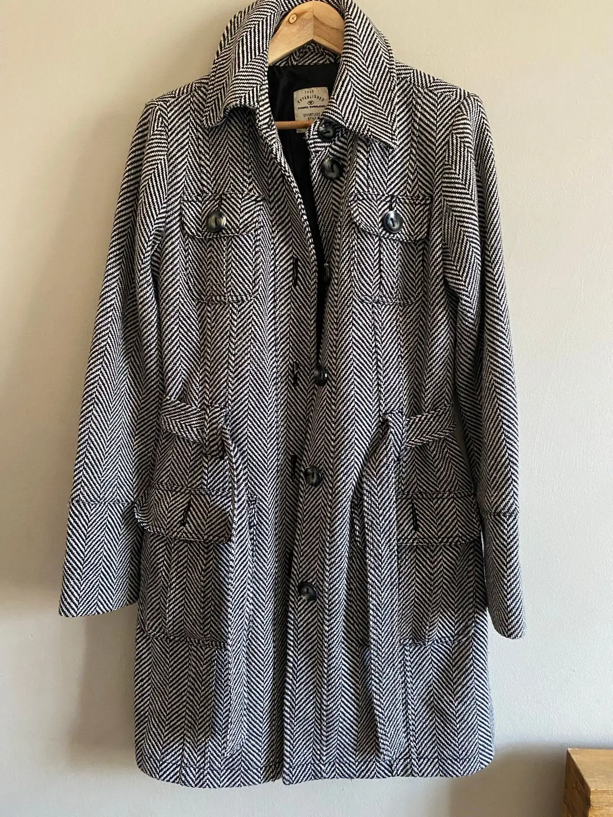 Tom Tailor Black and White Herringbone Coat