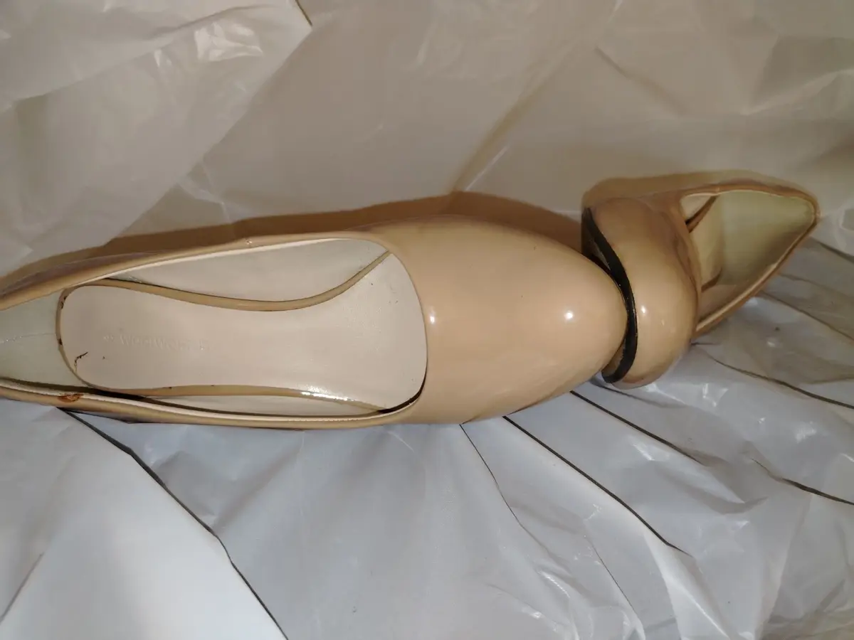 Woolworths Nude Patent Court Heels Size 6