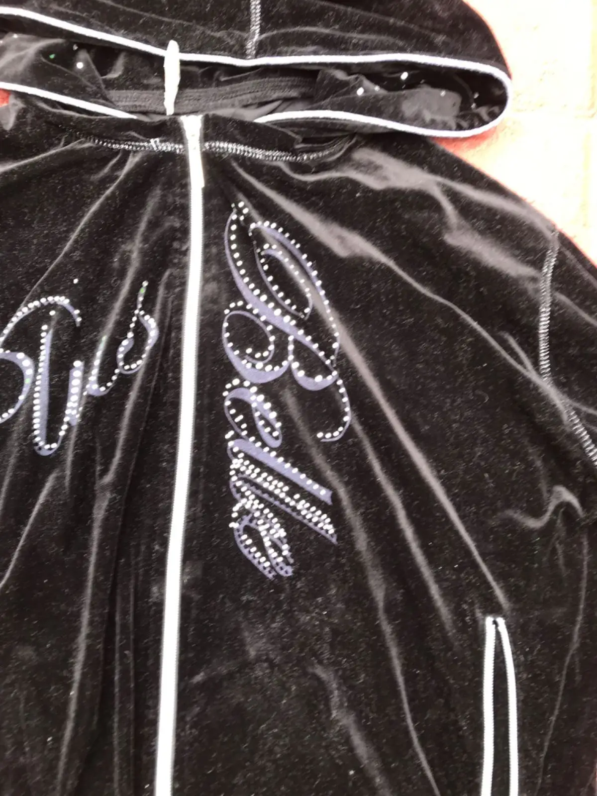 Black Velour Rhinestone Zip Hoodie
