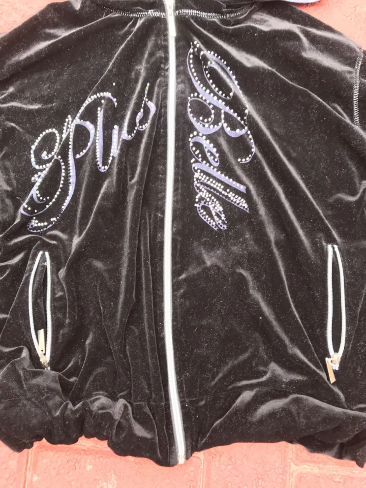 Black Velour Rhinestone Zip Hoodie