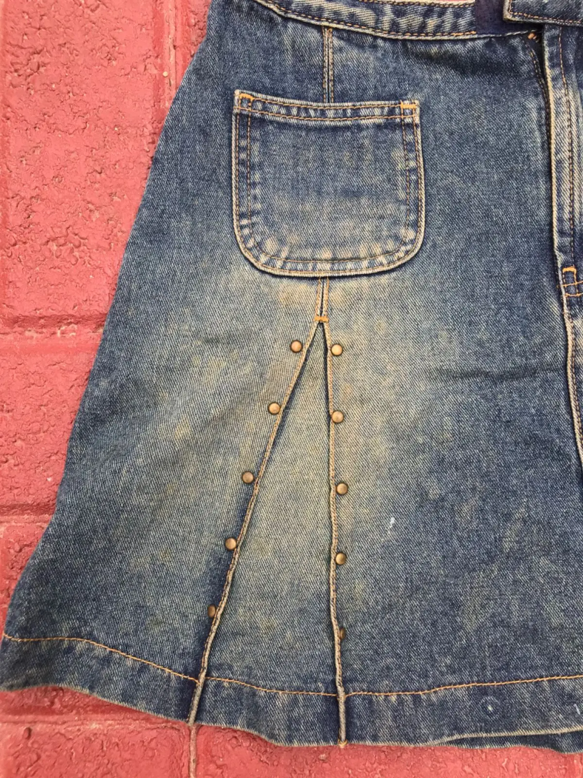 Vintage Denim Mini Skirt with Studded Pleats