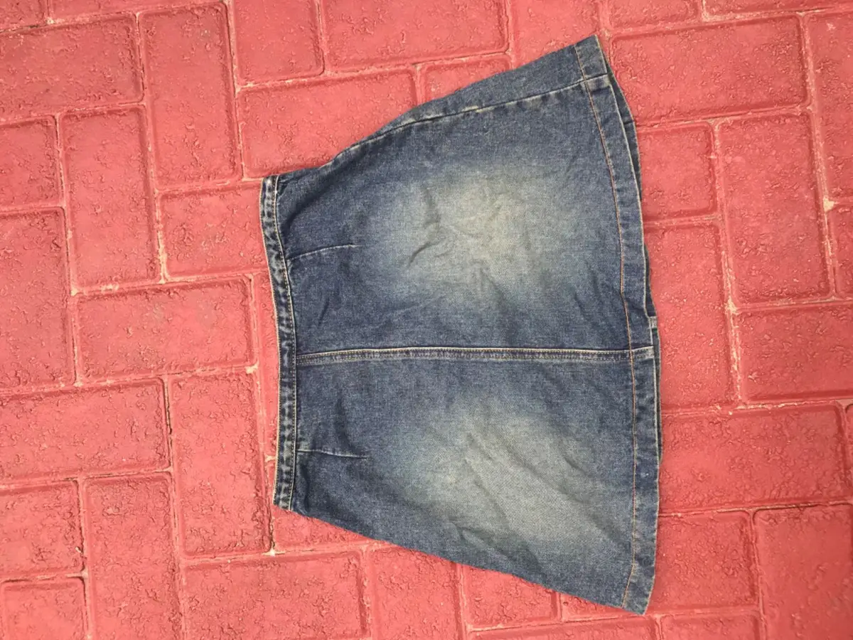 Vintage Denim Mini Skirt with Studded Pleats