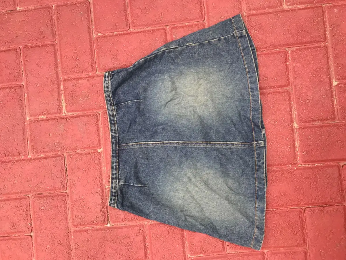 Vintage Denim Mini Skirt with Studded Pleats