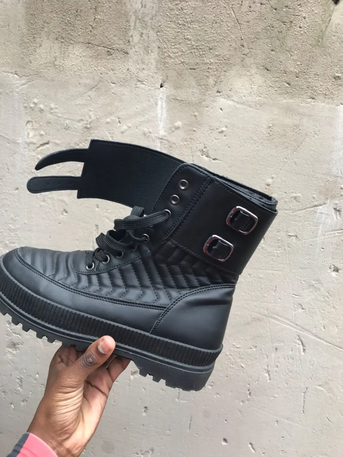 Black Platform Combat Boots with Buckles