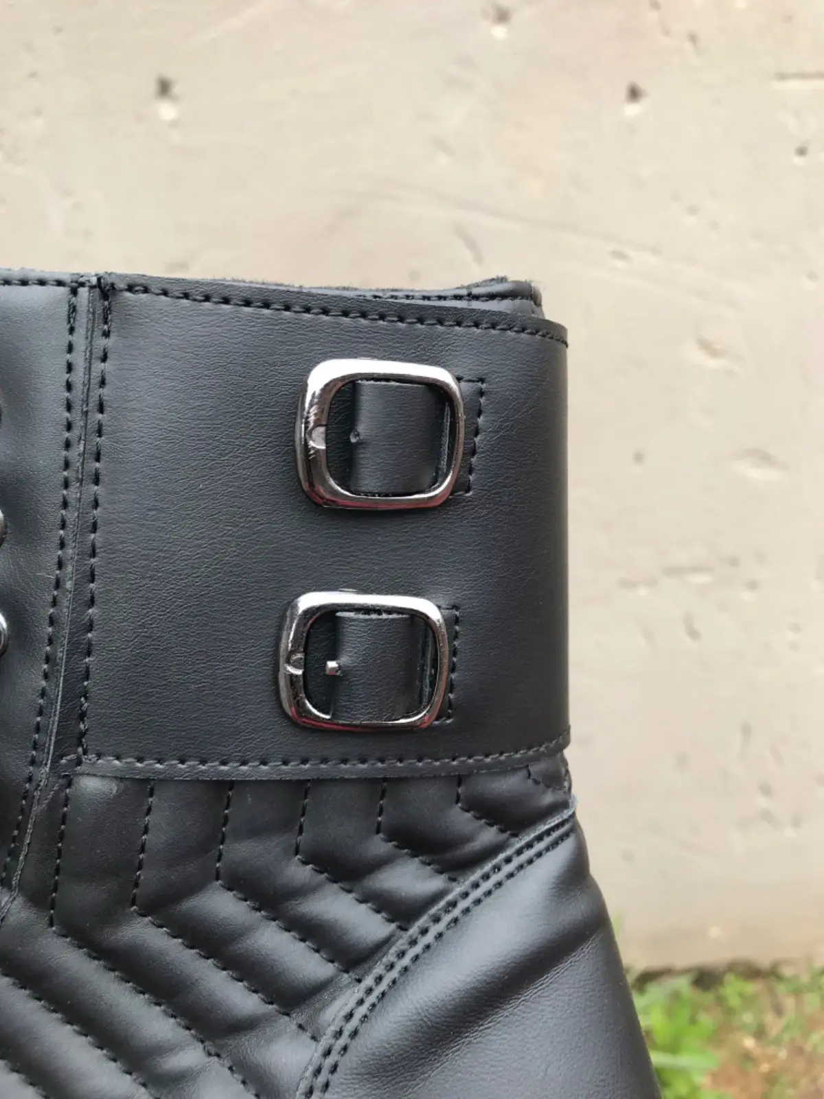 Black Platform Combat Boots with Buckles
