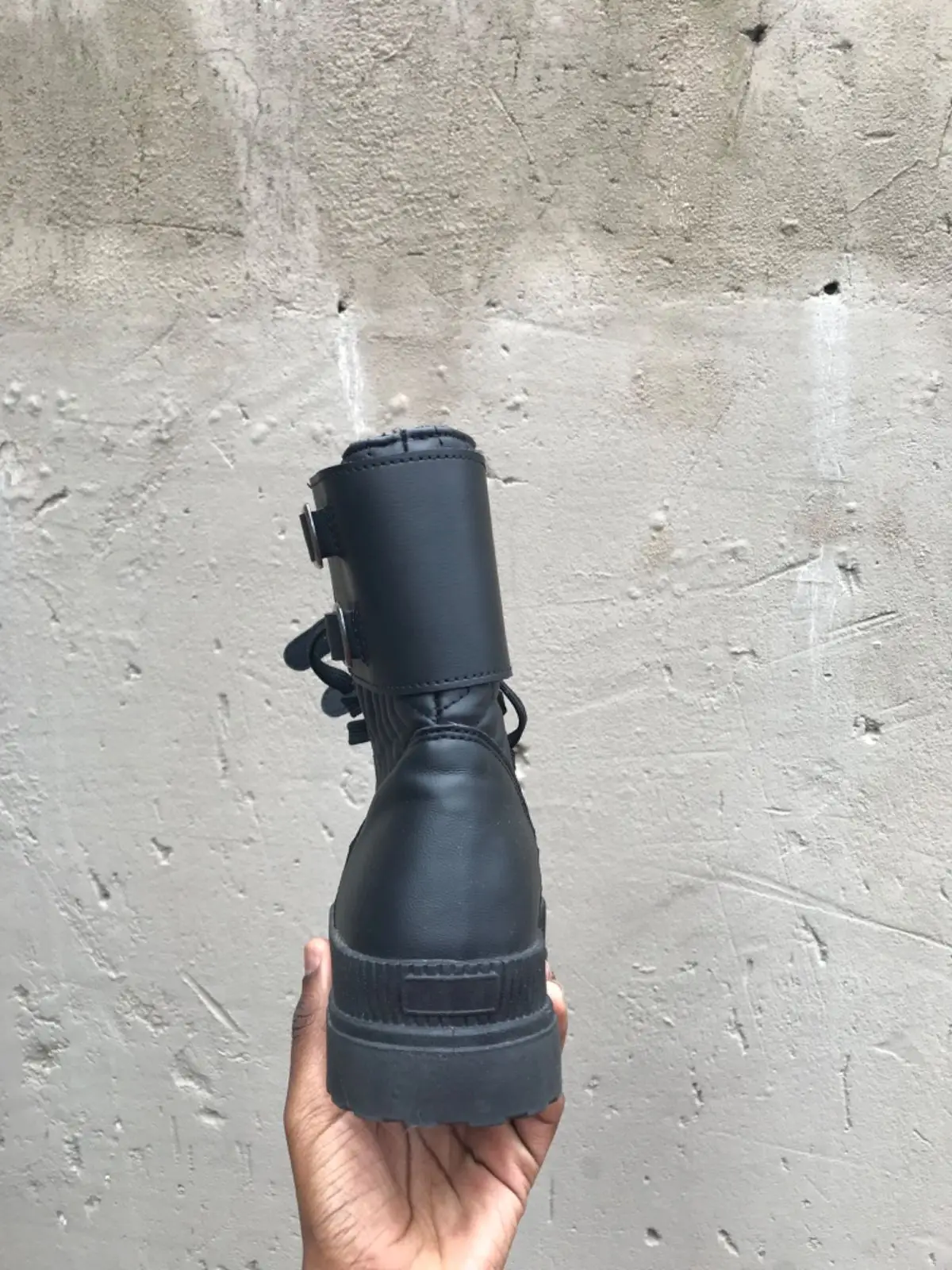 Black Platform Combat Boots with Buckles