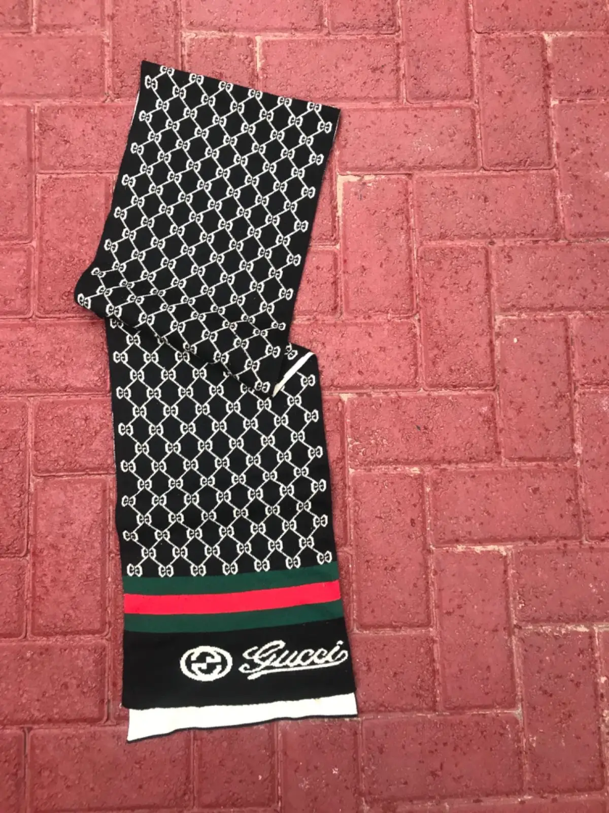 Gucci Patterned Knit Scarf with Web Stripe