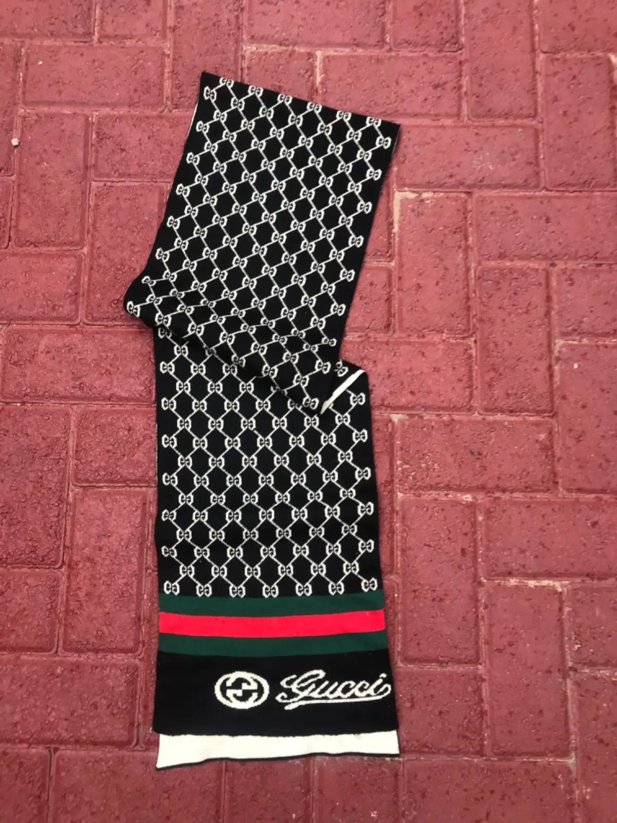 Gucci Patterned Knit Scarf with Web Stripe