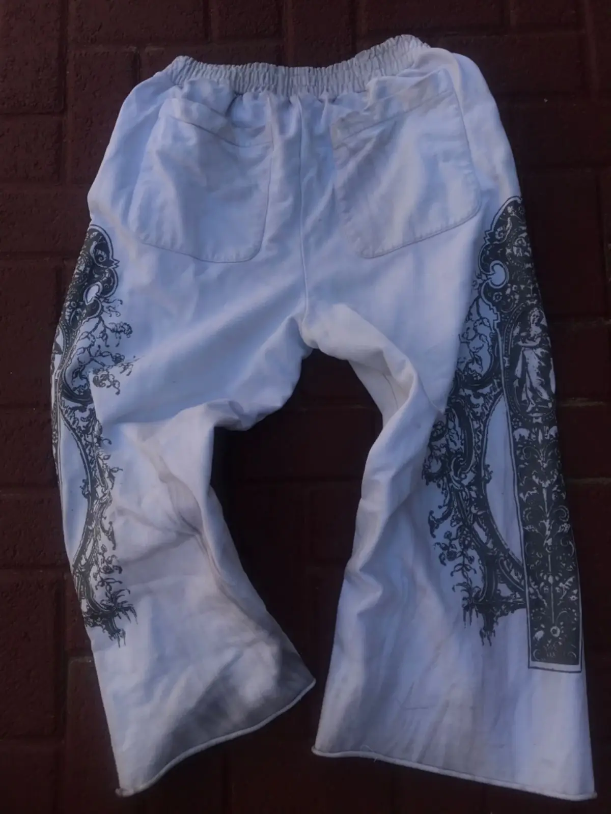 White Baroque Print Lounge Pants
