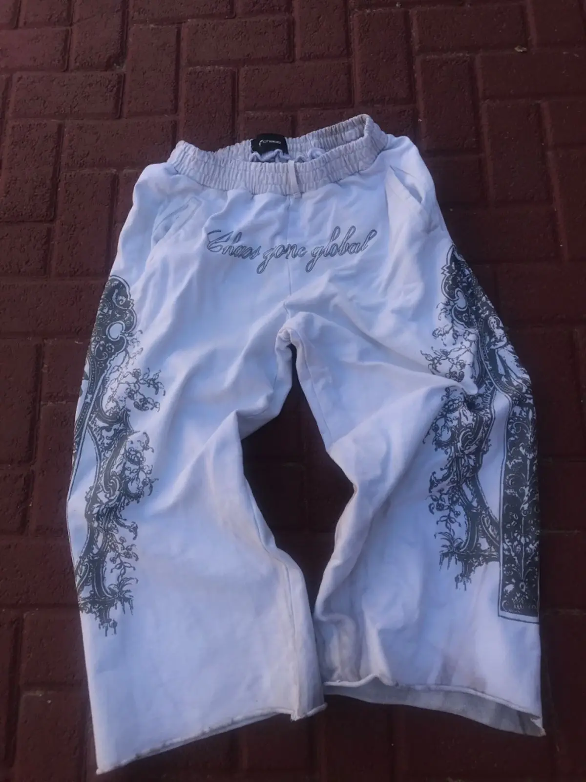 White Baroque Print Lounge Pants