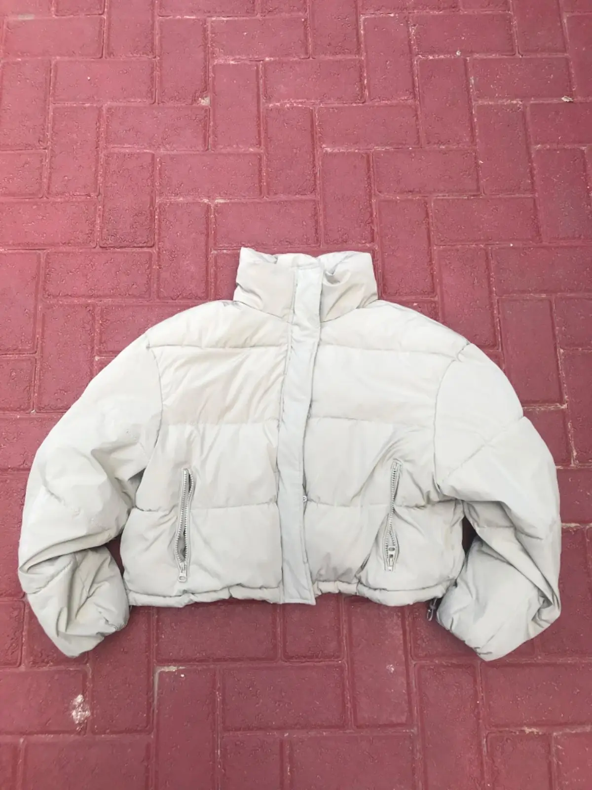 Pull & Bear Cropped Puffer Jacket Beige