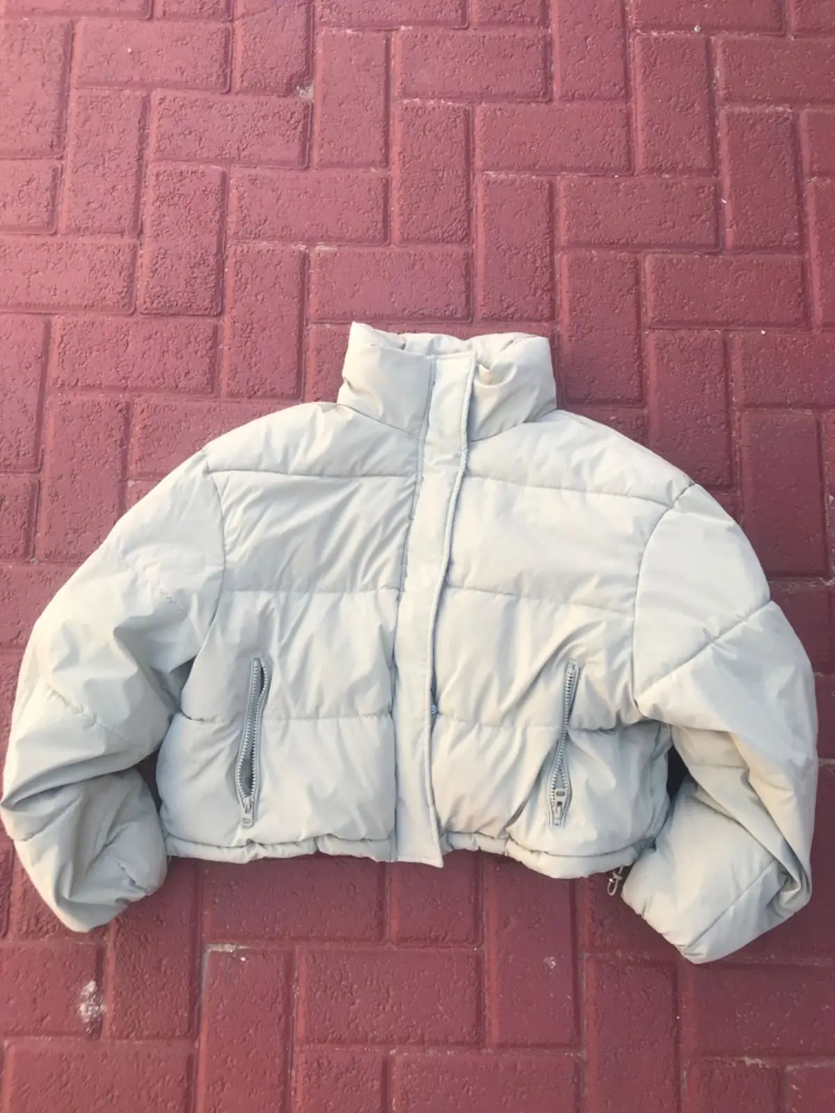 Pull & Bear Cropped Puffer Jacket Beige