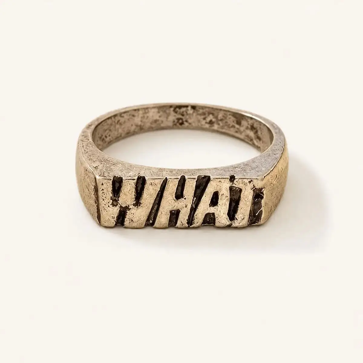 Vintage Style Metal Signet Ring WHAT