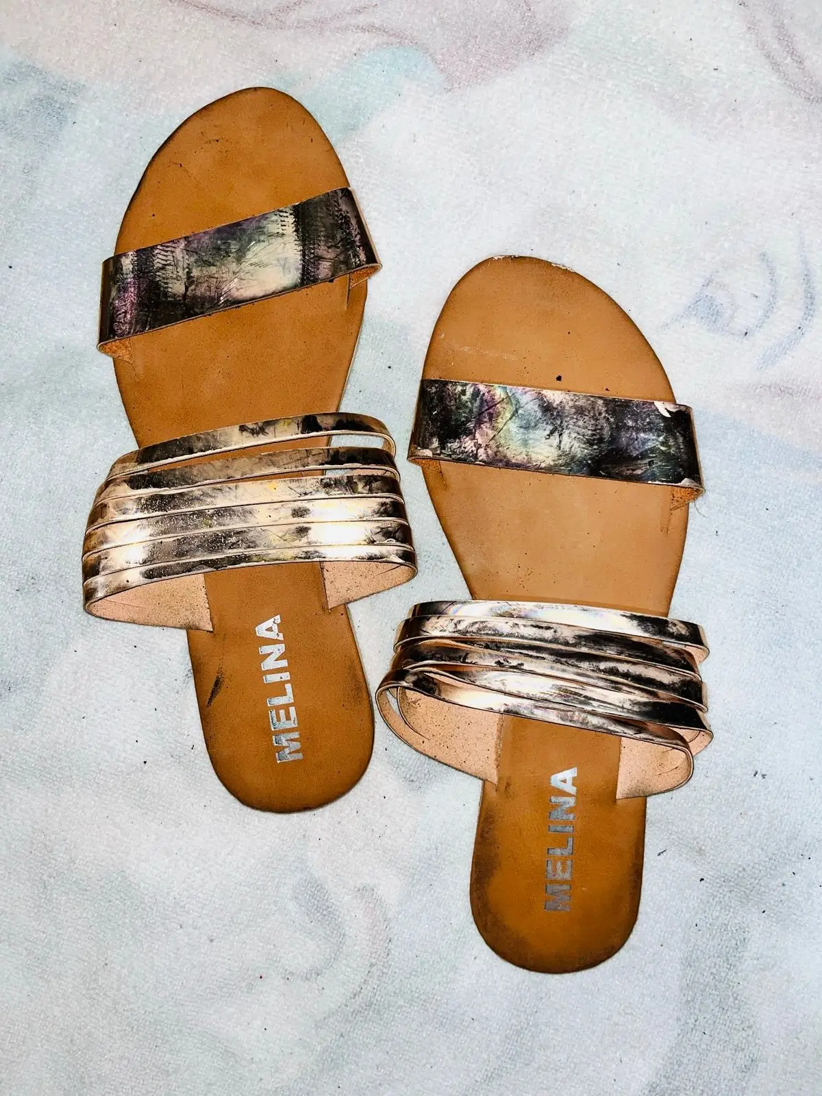 Melina Metallic Strap Flat Sandals
