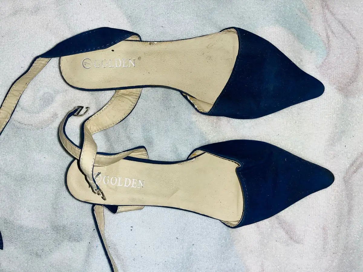 Blue Suede Slingback Low Heel Shoes