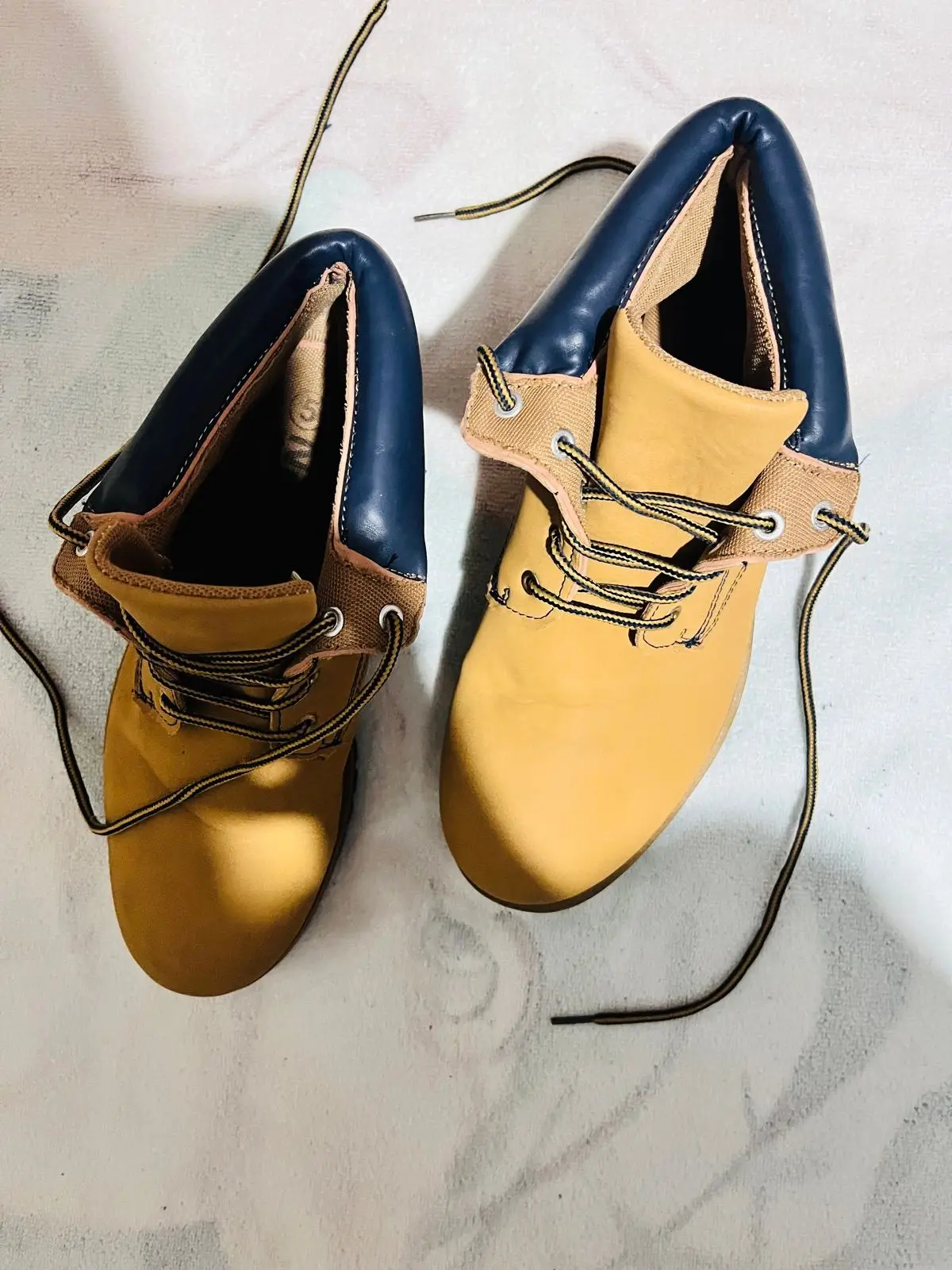 NBD Tan Work Boots with Blue Collar