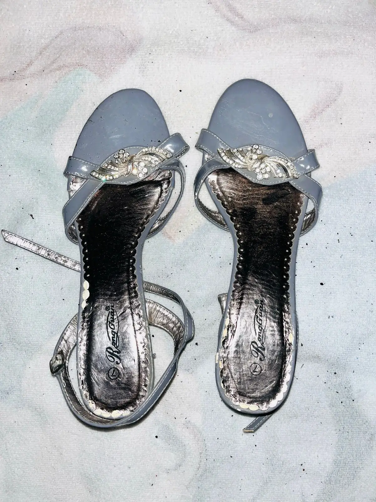 RongGuan Grey Rhinestone Strappy Sandals Size 7